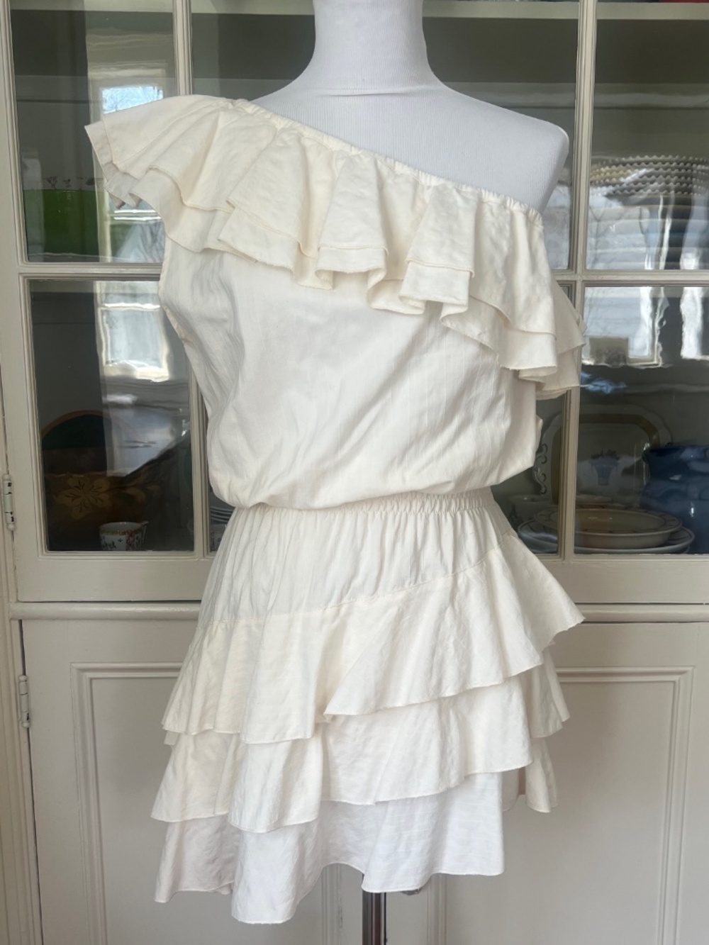 Mademoiselle Hortense St Barth Cotton Ruffle Mini Dress, Festival, One Shoulder